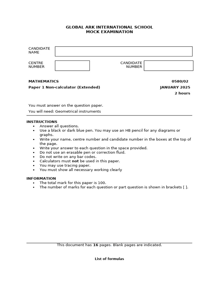 2025 IGCSE Math Mock Exam Paper 2 | PDF | Area | Euclidean Geometry