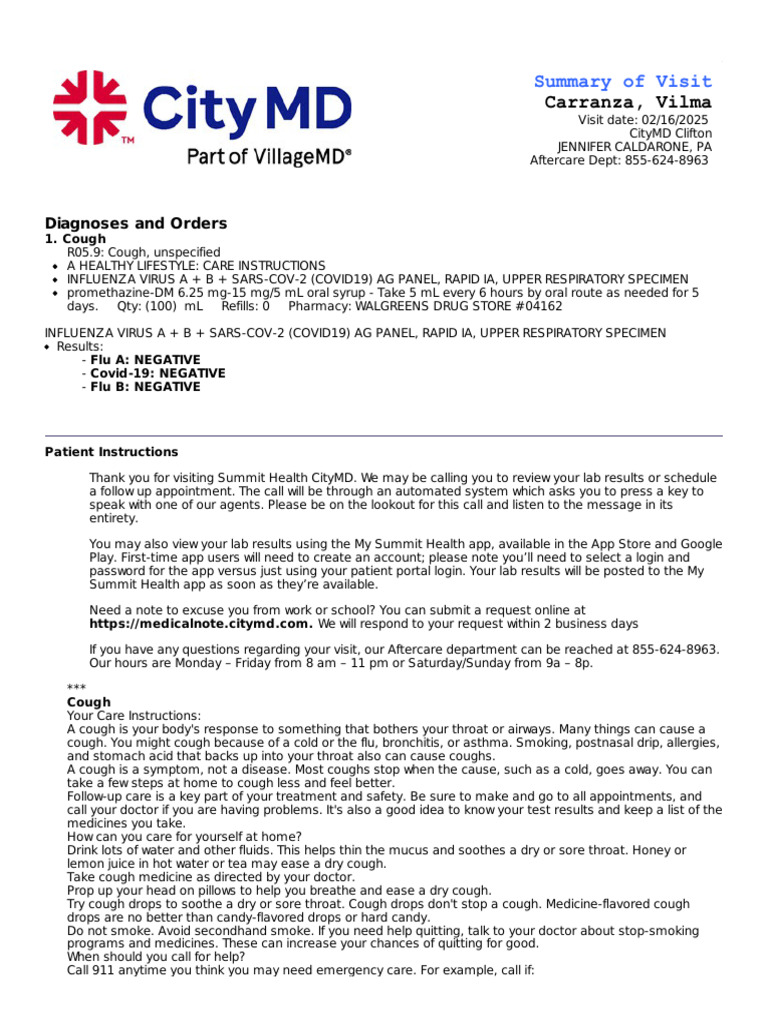 Cough Care Instructions and Follow-Up | PDF | Cough | Medicine