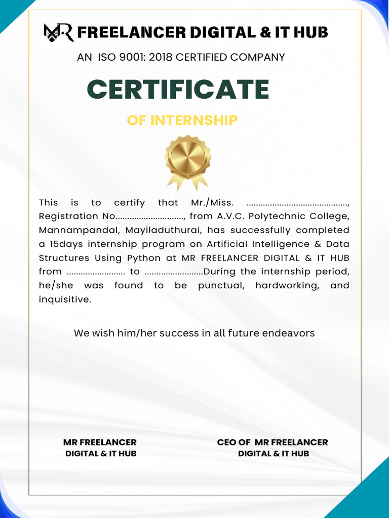 Internship Certificate in AI & Python | PDF