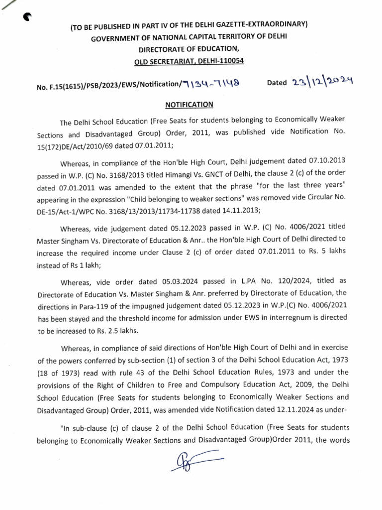 Delhi EWS Admission Income Limit Update | PDF | Politics Of India ...