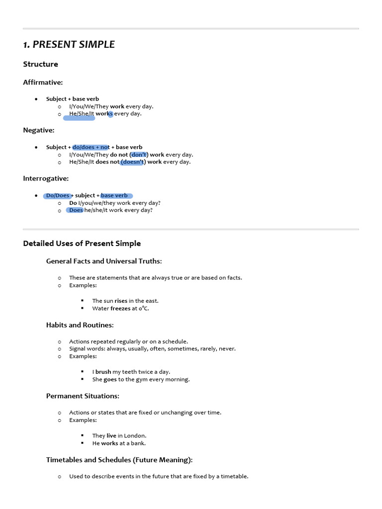 Present Simple vs. Present Continuous Guide | PDF | Verb | Linguistic ...