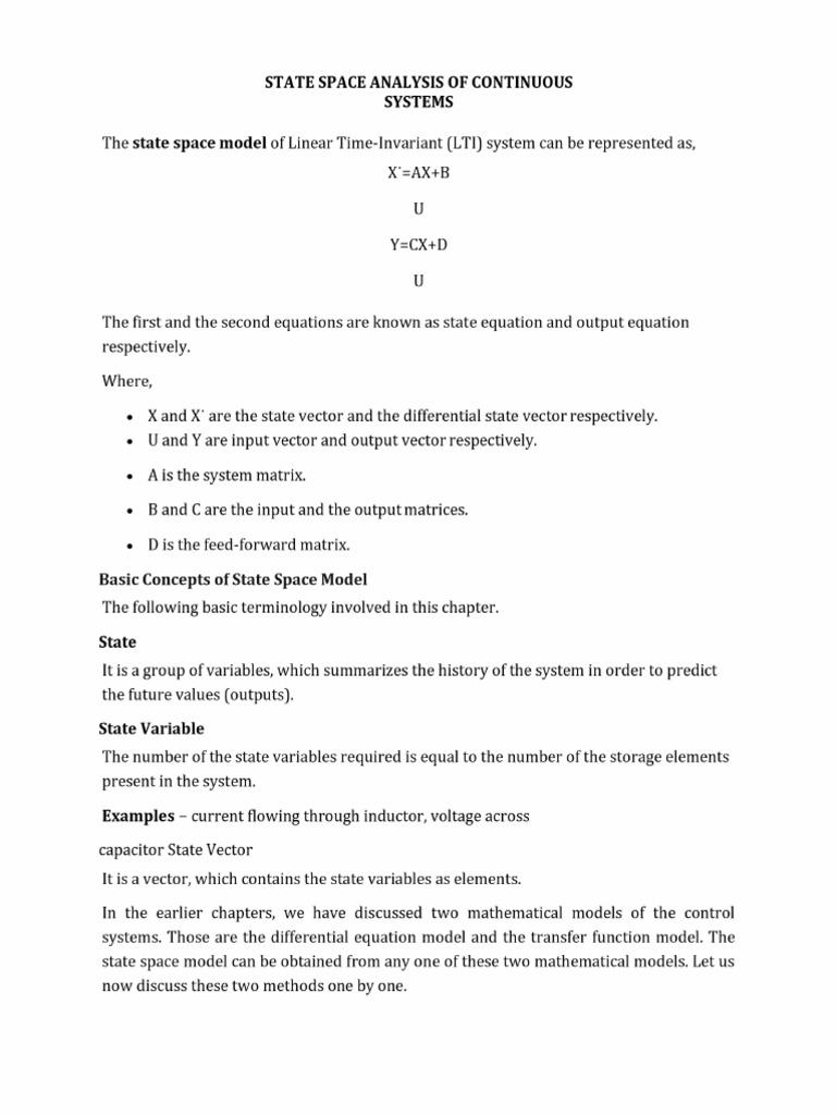 State Space Analysis of Continuous System | PDF