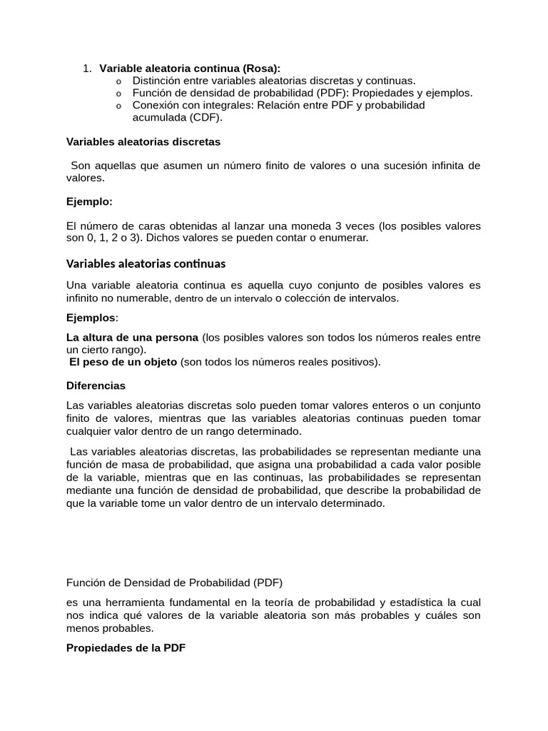 Variables Aleatorias Continuas Y Pdf Pdf Teoría De Probabilidad
