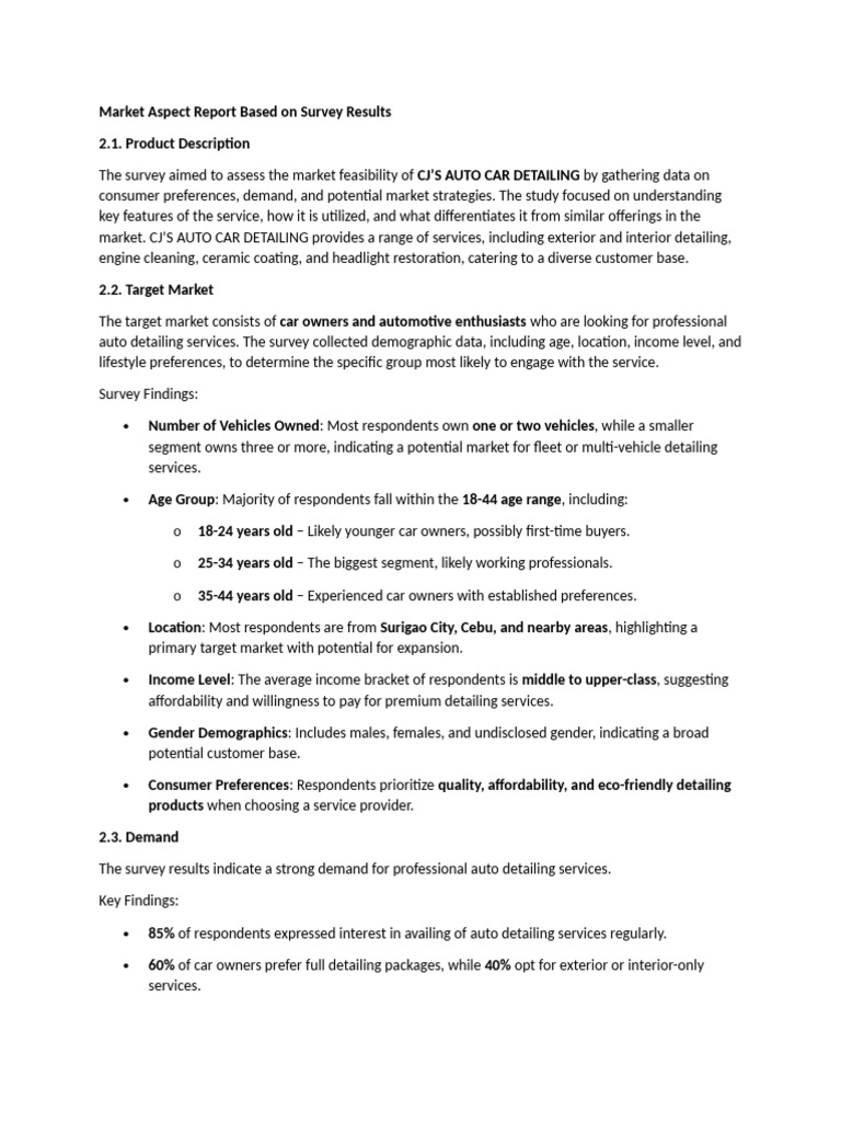 Market Aspect Report Based On Survey Results | PDF | Pricing | Demand