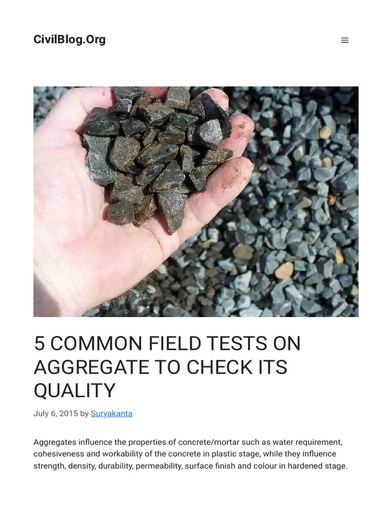 5 Essential Field Tests for Aggregate Quality | PDF | Concrete | Sand