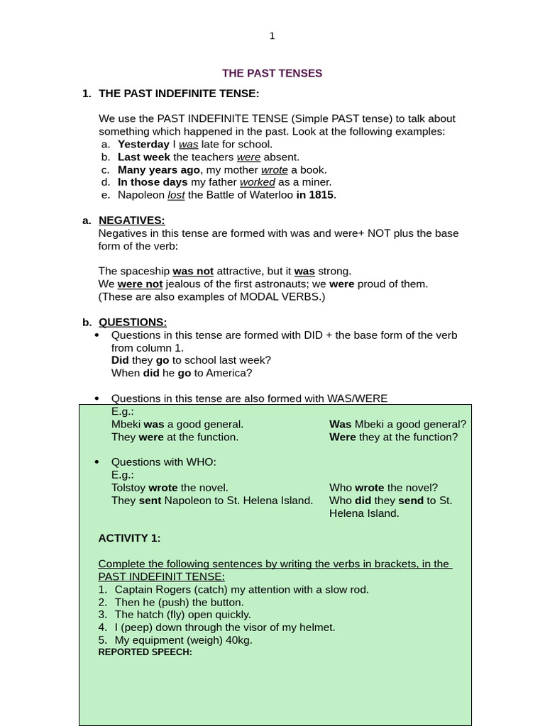 THE PAST TENSES | PDF | Grammatical Tense | Grammar