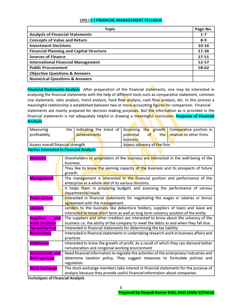 C1-Short Notes on Financial Management | PDF | Income Statement ...