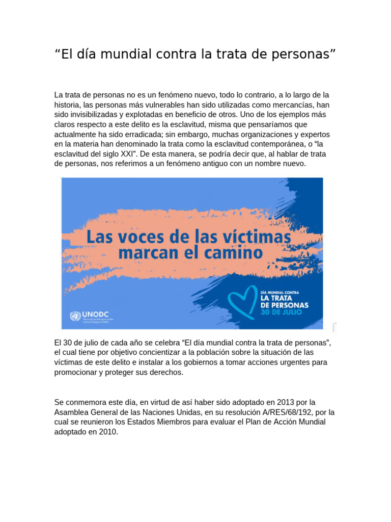El Día Mundial Contra La Trata de Personas2 | PDF | Trata de personas ...