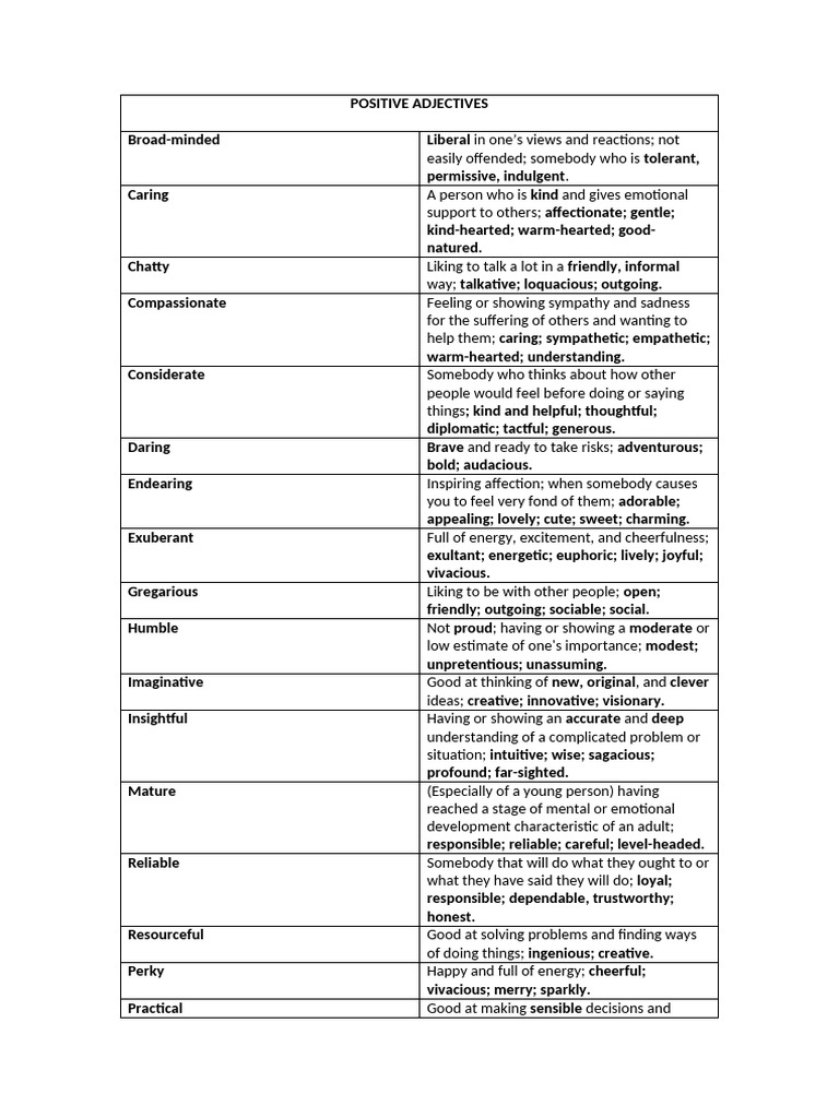 Character and Personality Adjectives | PDF | Emotions | Behavioural ...