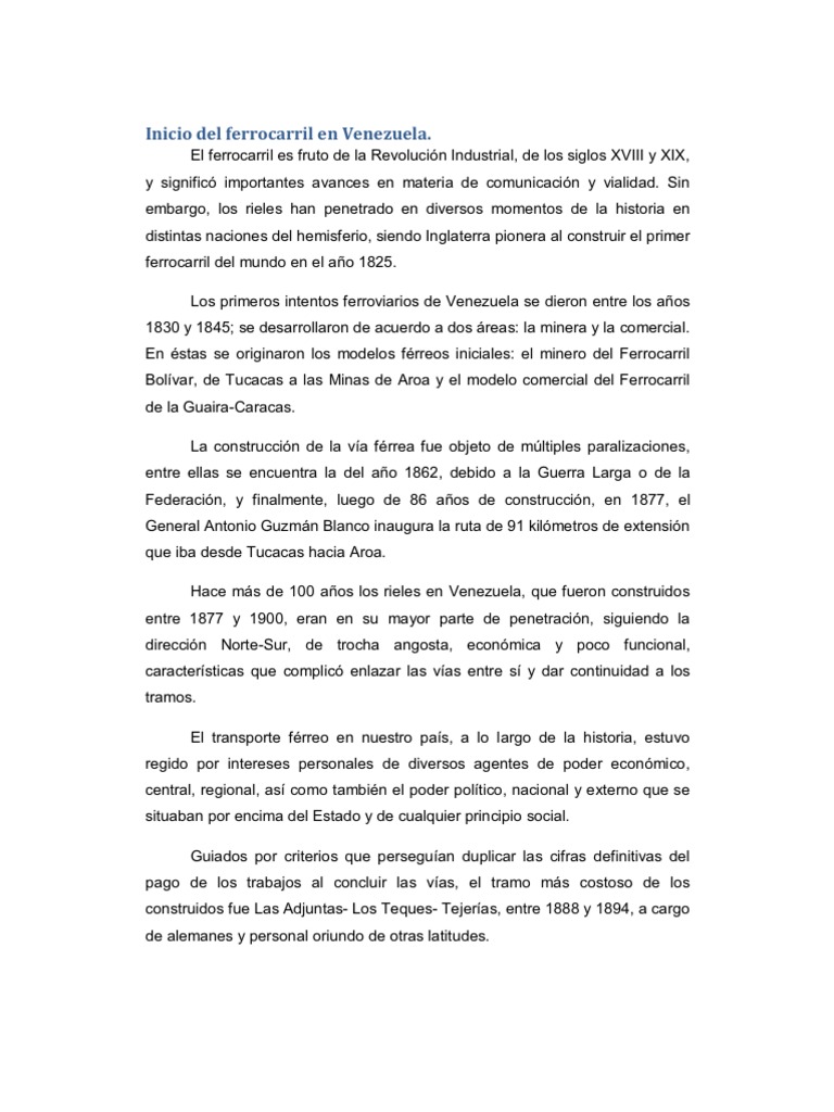 Ferrocarriles en Venezuela PDF Transporte ferroviario Venezuela