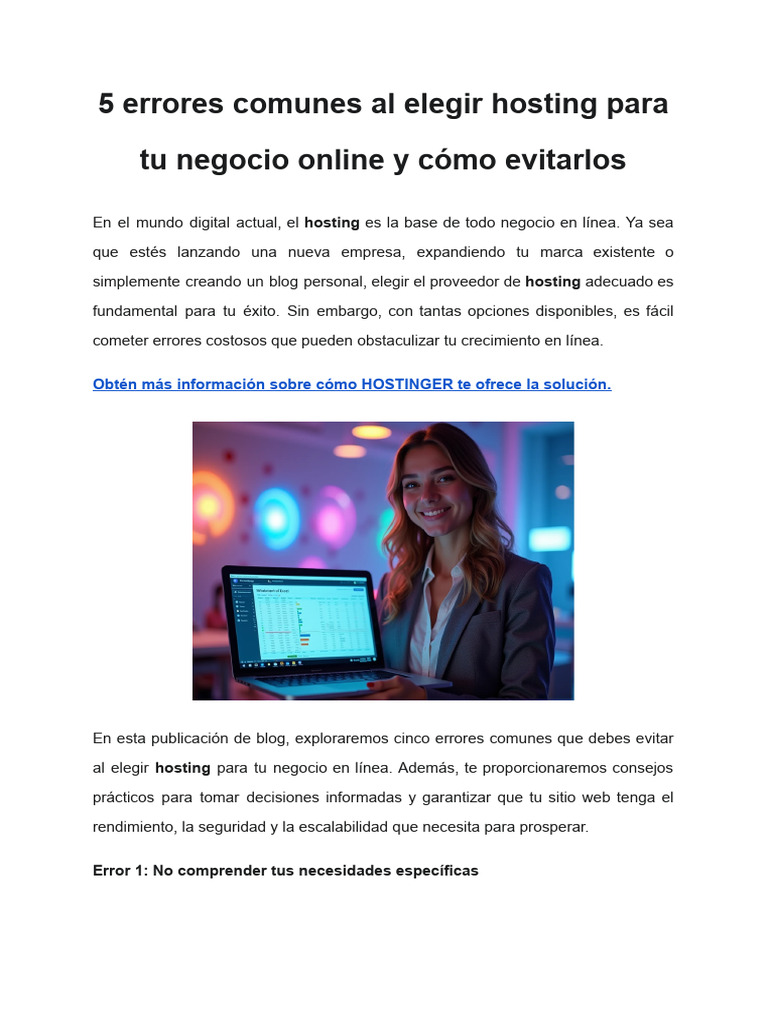 5 Errores Comunes Al Elegir Hosting para Tu Negocio Online y Cómo ...