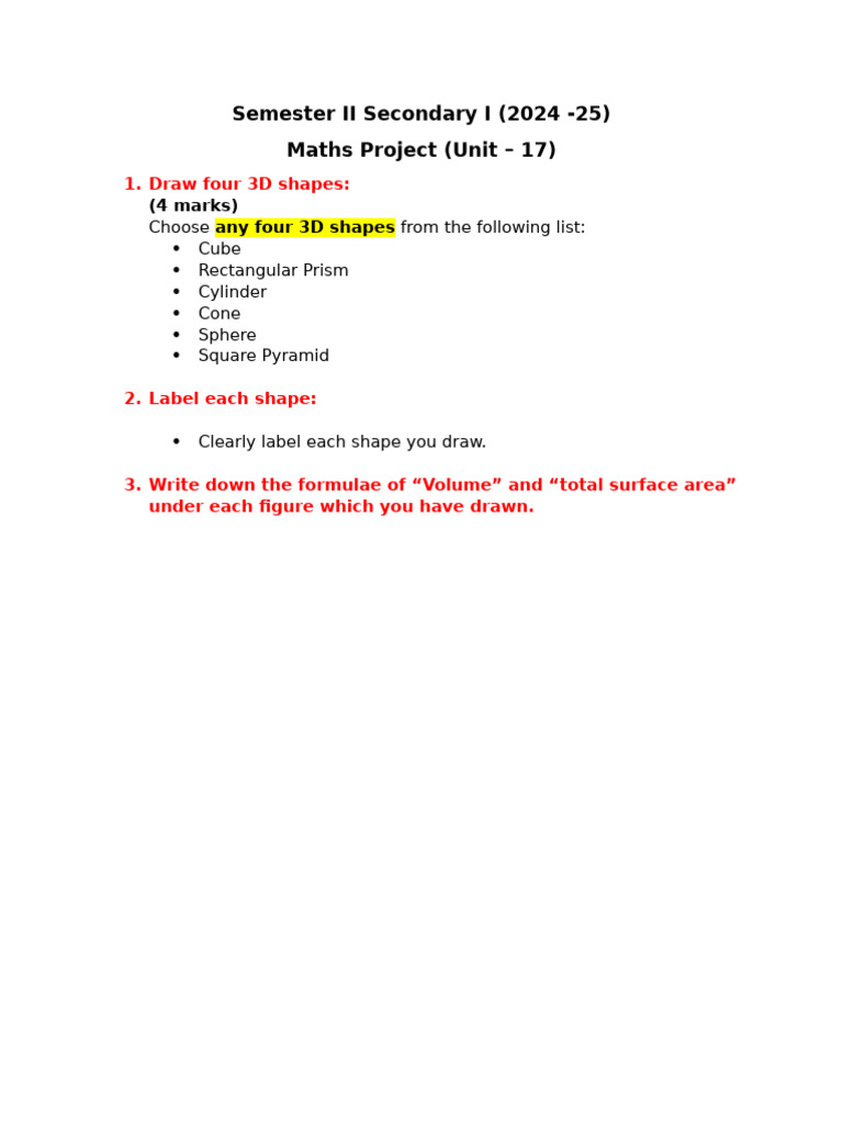 3D Shapes Project for Maths Class | PDF