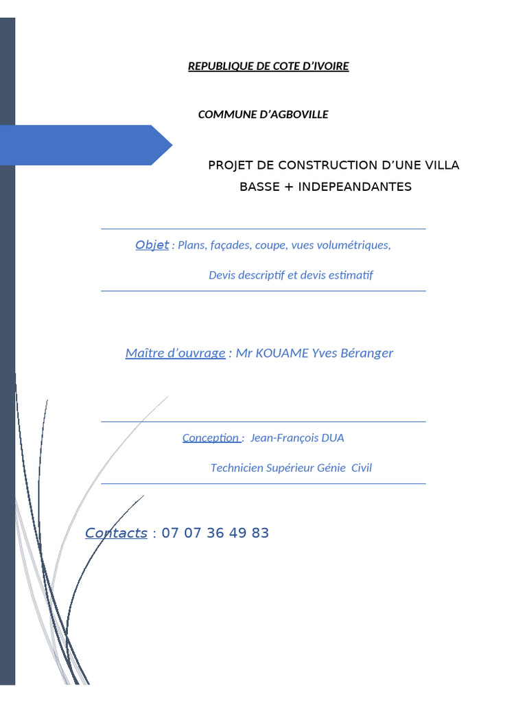 Devis descriptif pour construction villa | PDF | Bois (matériau de ...