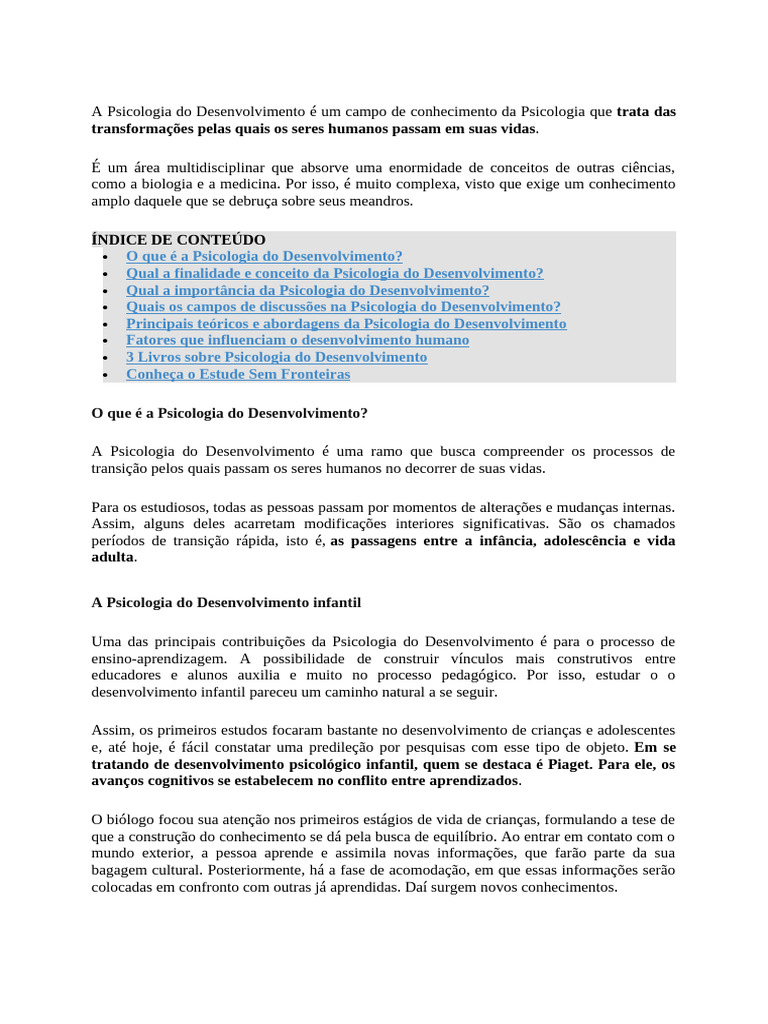 Psicologia do Desenvolvimento: Conceitos e Importância | PDF ...