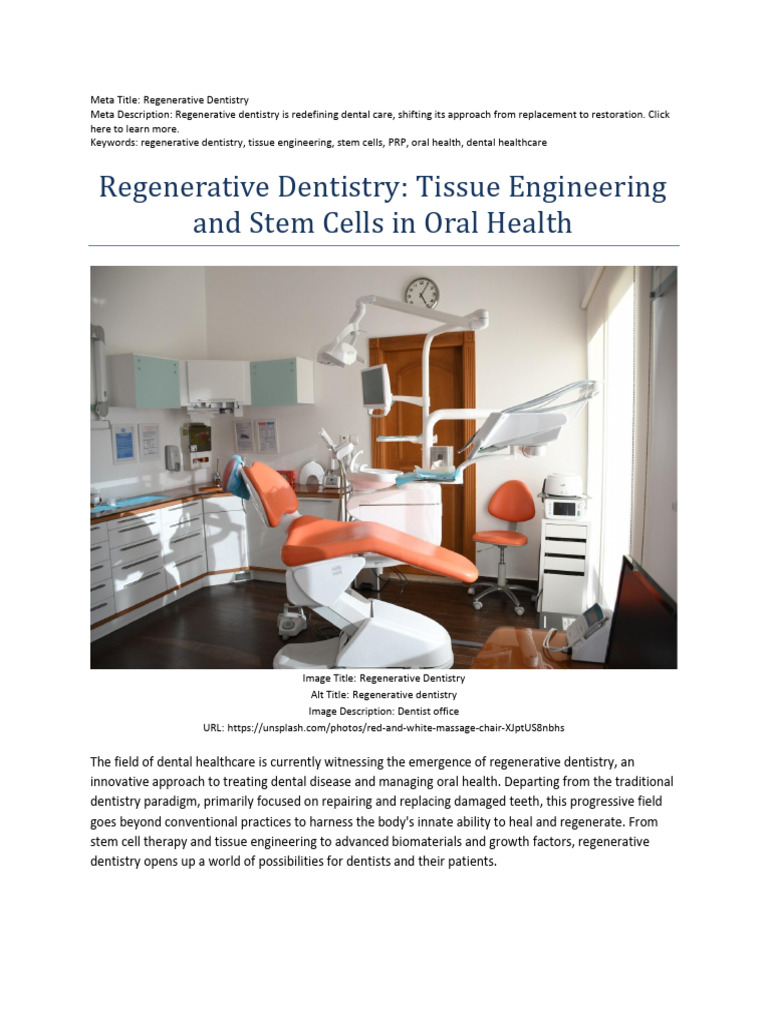 Regenerative Dentistry: Healing Oral Health | PDF | Human Tooth | Dentistry