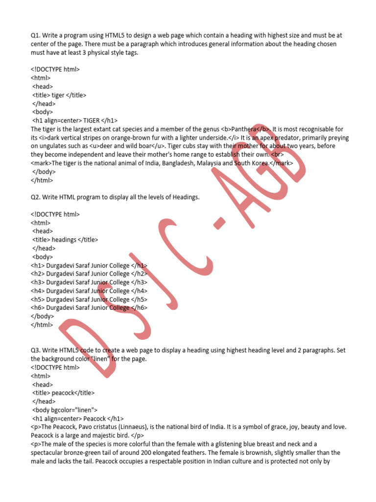 HTML Codings 1 | PDF | Tiger | Peafowl