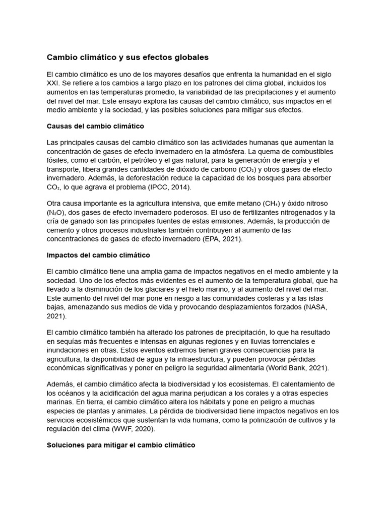 Cambio Climático y Sus Efectos Globales | PDF | Gases de efecto ...