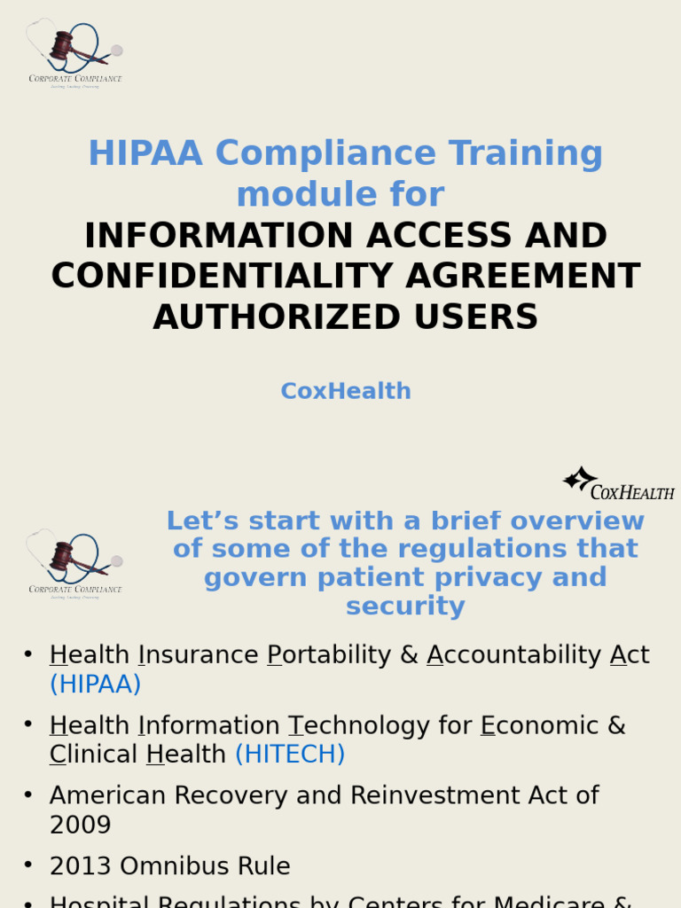 Hipaa Compliance Training For Information Access Agreement Authorized ...