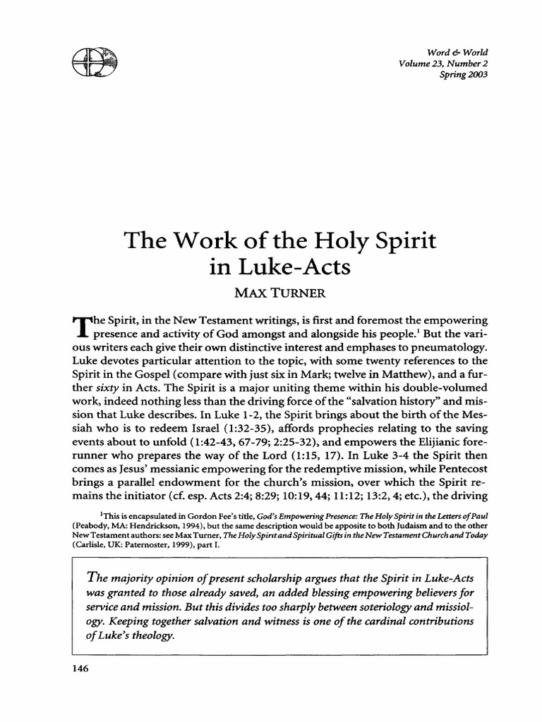 The Holy Spirit's Role in Luke-Acts | PDF | Acts Of The Apostles | Jesus