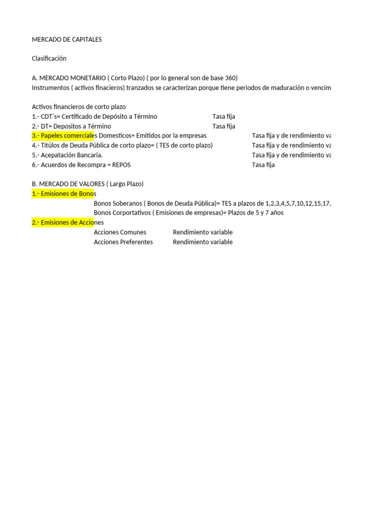 Instrumentos del Mercado de Capitales | PDF | Compartir (Finanzas ...