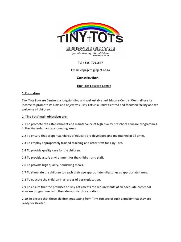 Tiny Tots Educare Centre Constitution | PDF | Justice | Crime & Violence