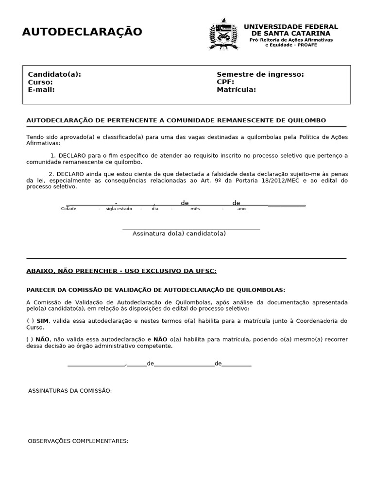 Autodeclaração de Quilombola Versão 2023 | PDF