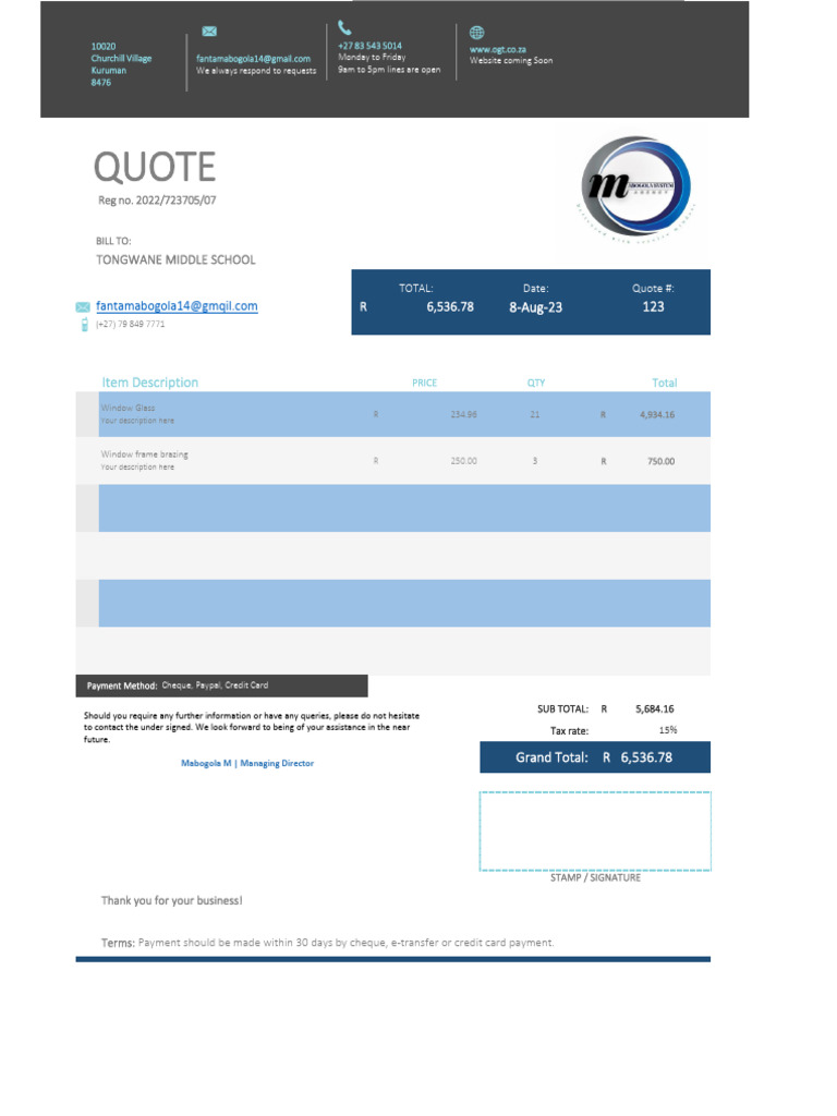 Invoice for Window Glass & Services | PDF