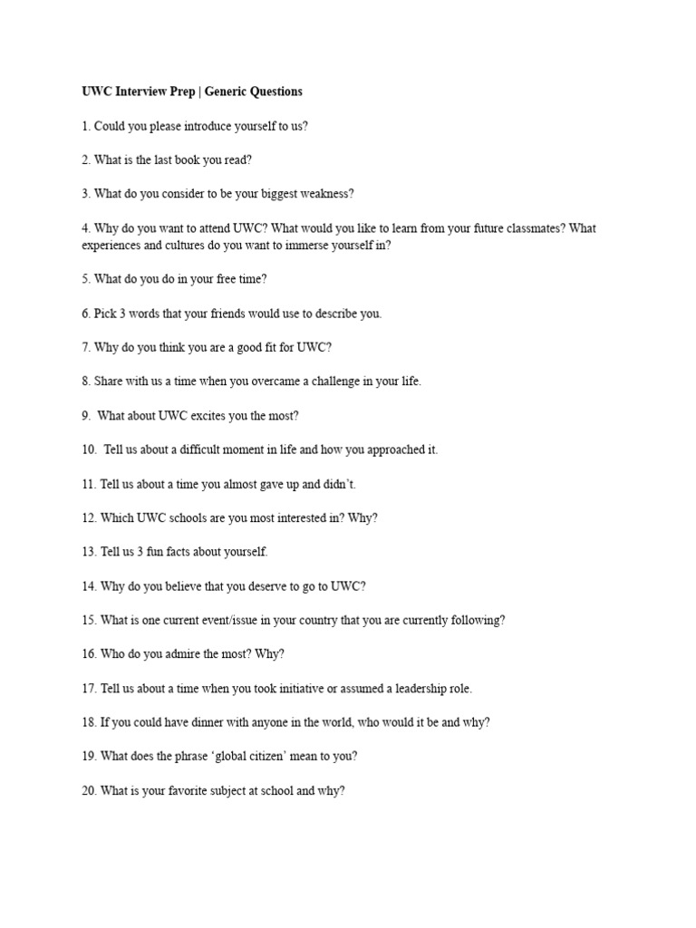 UWC Interview Preparation Guide | PDF