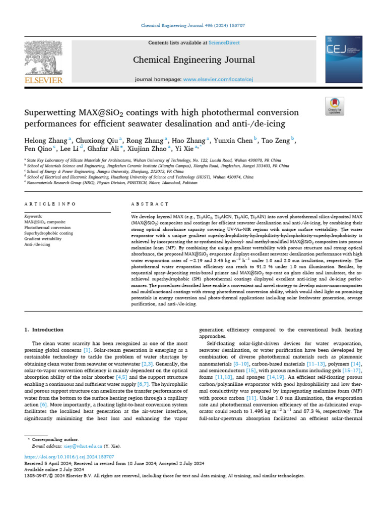 Superwetting MAX@SiO2 Coatings With High Photothermal ...