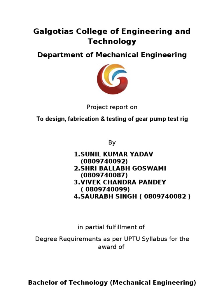 Gear Pump Design and Testing Report | PDF | Pump | Gear