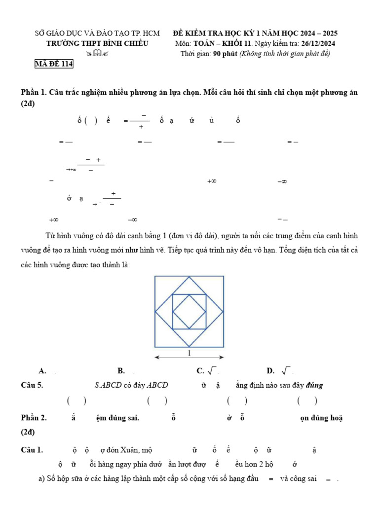 De Cuoi Ky 1 Toan 11 Nam 2024 2025 Truong THPT Binh Chieu TP HCM | PDF