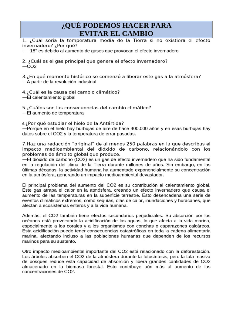 03 - Que Podemos Hacer para Evitar El Cambio Climatico | PDF | Dióxido ...