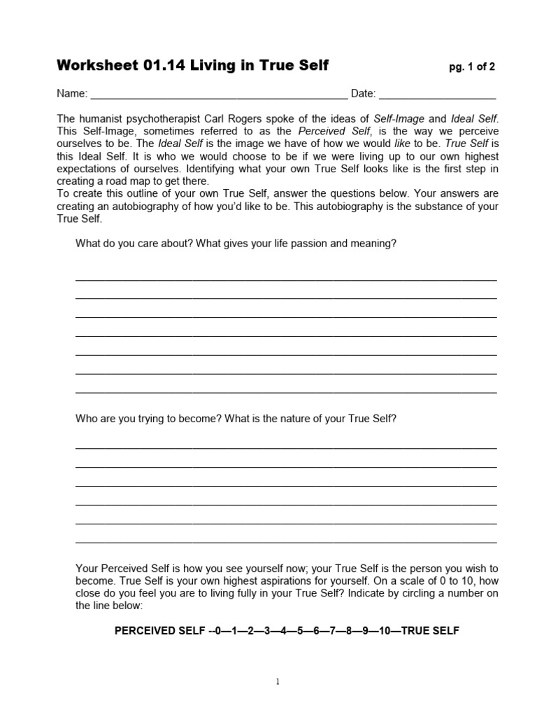 Discovering Your True Self Worksheet | PDF | Self | Thought