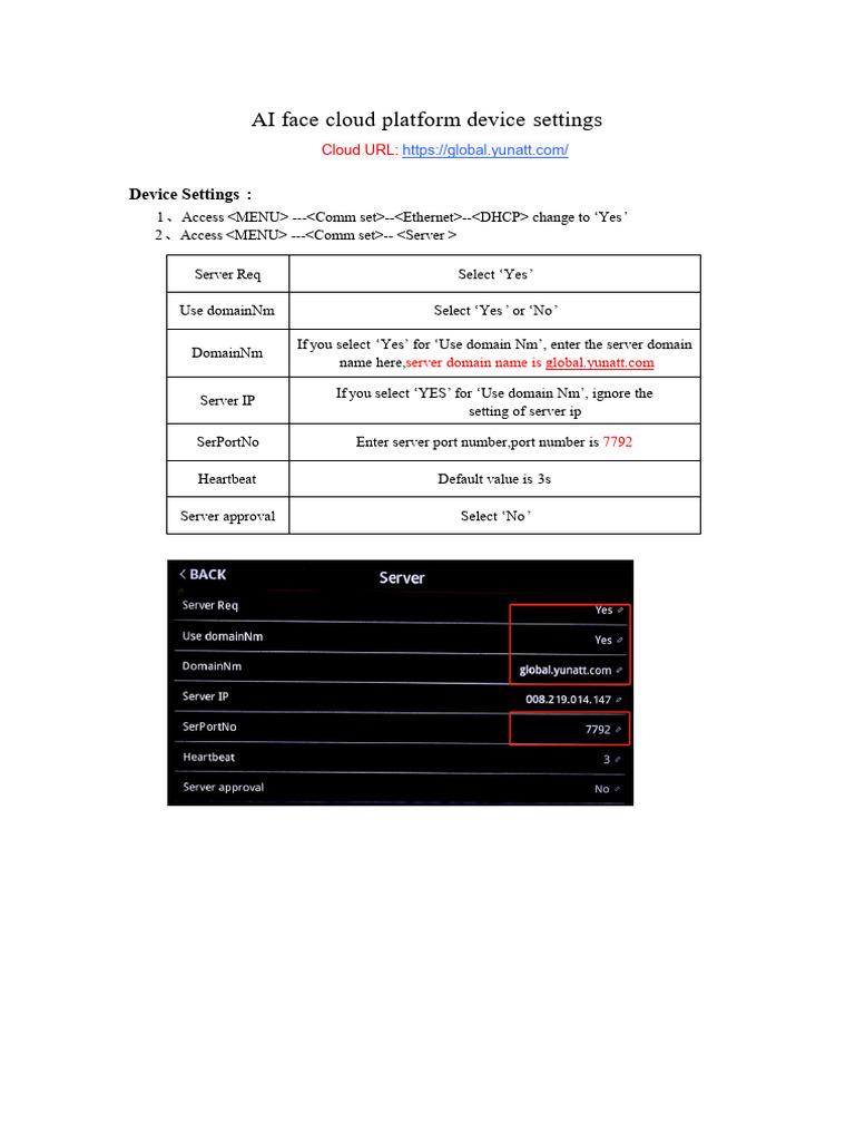 AI Face Cloud Device Configuration Guide | PDF