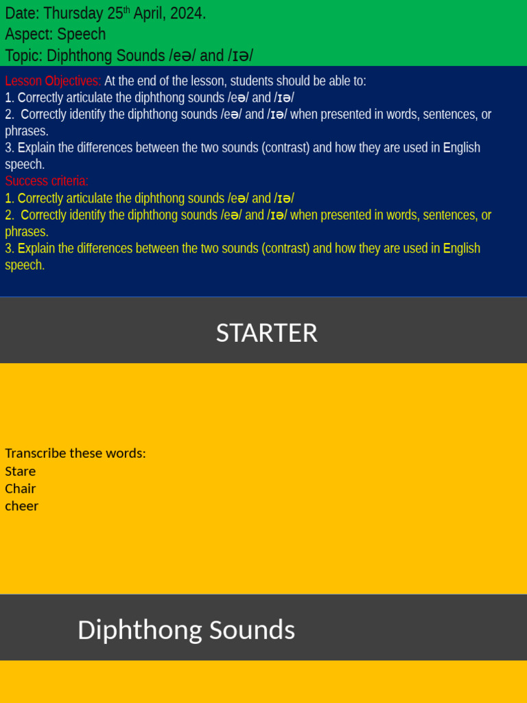 Mastering Diphthong Sounds /eə/ & /ɪə/ | PDF | English Language ...
