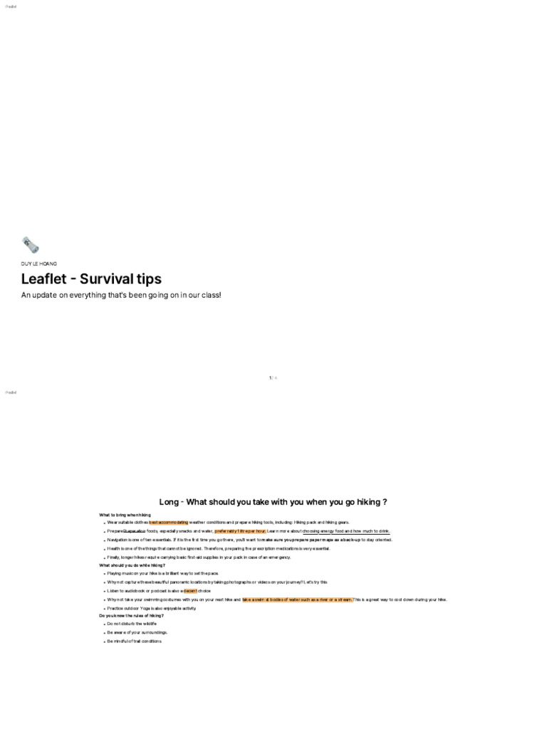 Leaflet Survival Tips Pdf Hiking
