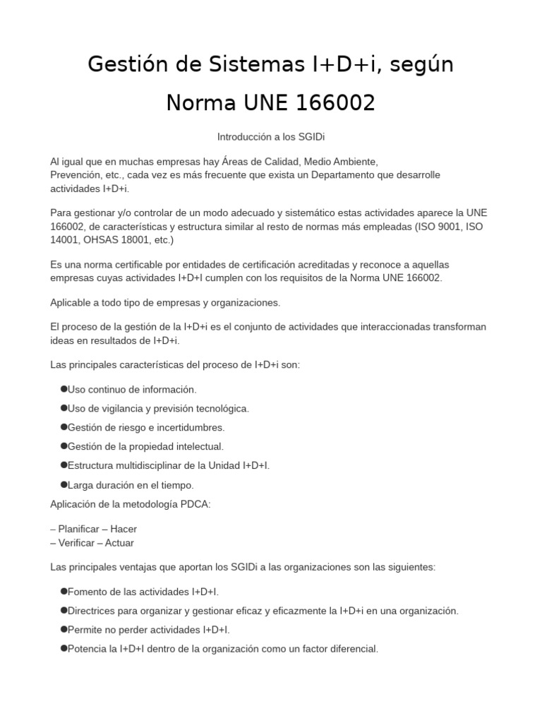 Gestión de I+D+i según UNE 166002 | PDF | Planificación | Calidad ...