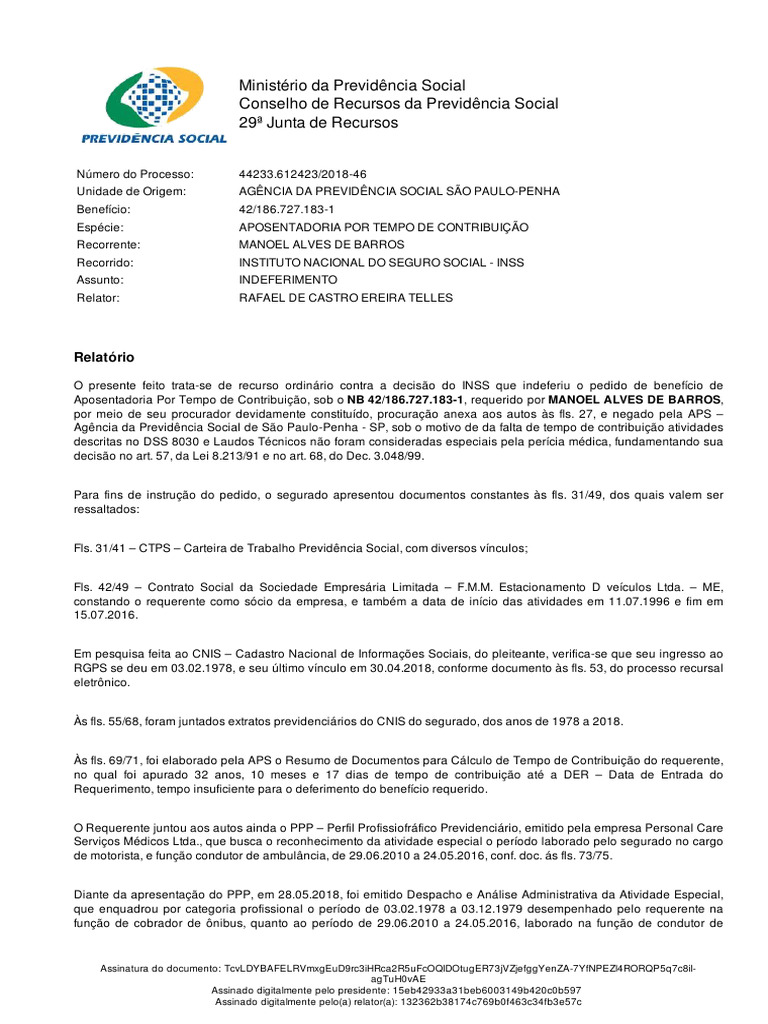 Indeferimento de Aposentadoria INSS | PDF