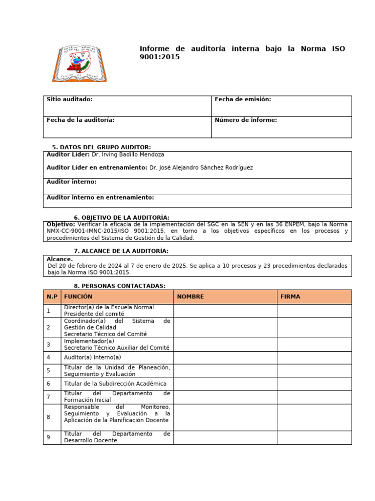 Formato de Informe de Auditoría Interna | PDF | Sistema de manejo de ...