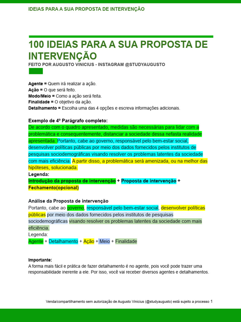 100 Ideias para Propostas de Intervenção | PDF | Ministério ...