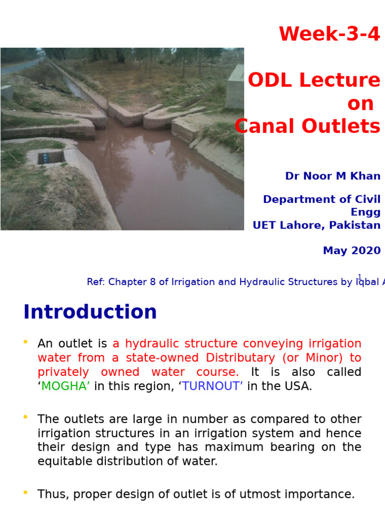 Canal Outlets Design and Types Guide | PDF | Discharge (Hydrology)