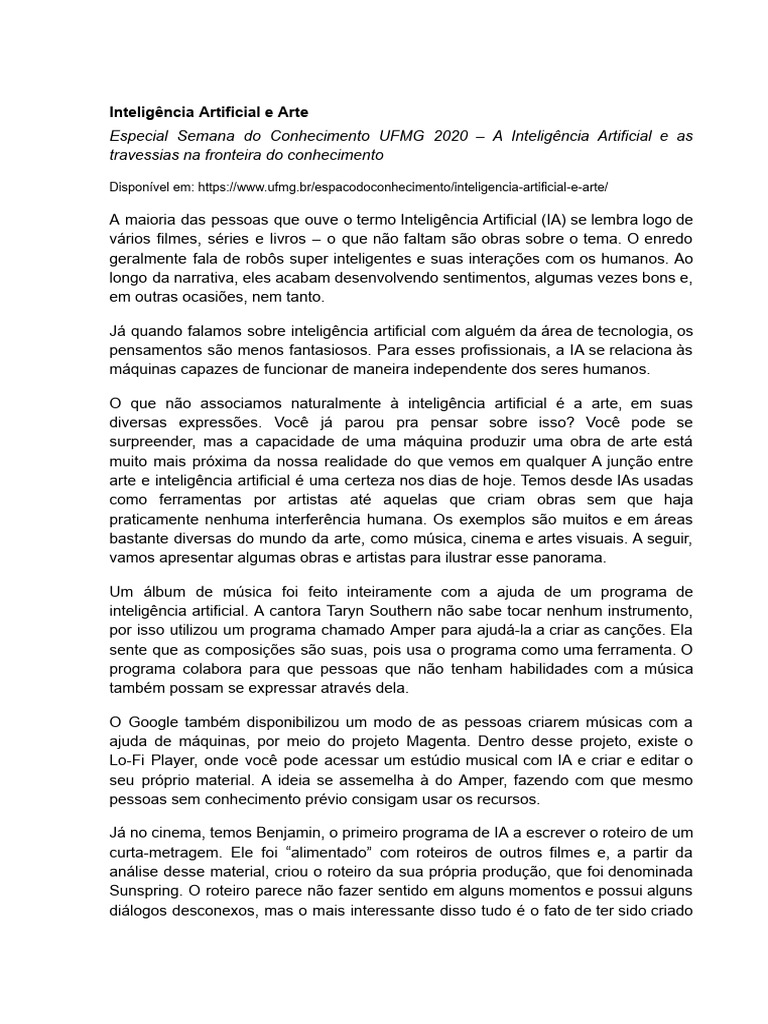 Inteligência Artificial na Arte Moderna | PDF | Inteligência artificial ...