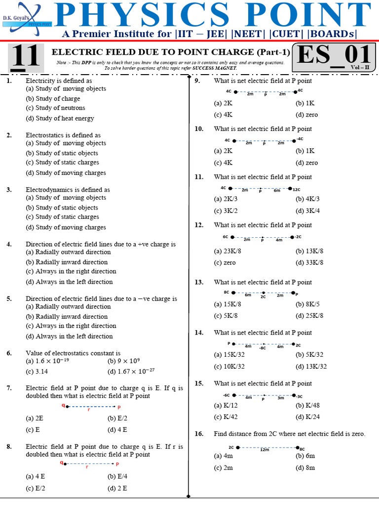 ES DPP 01 (Electric Field Due To Point Charge (1-D) | PDF | Electric ...