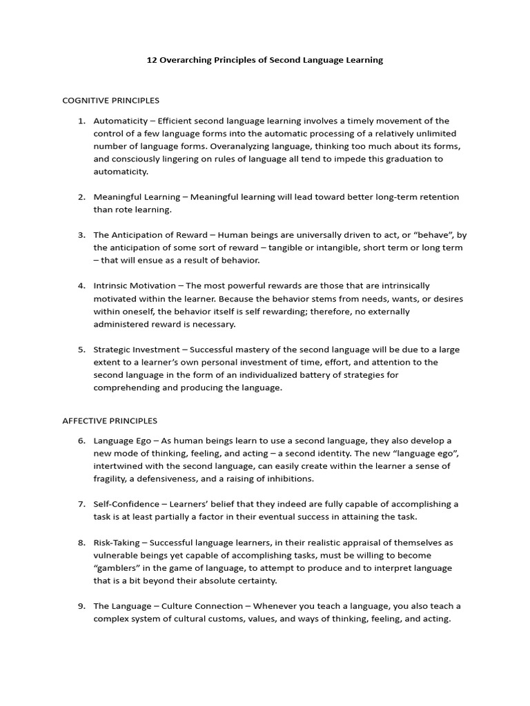 12 Overarching Principles of Second Language Learning | PDF | Learning ...