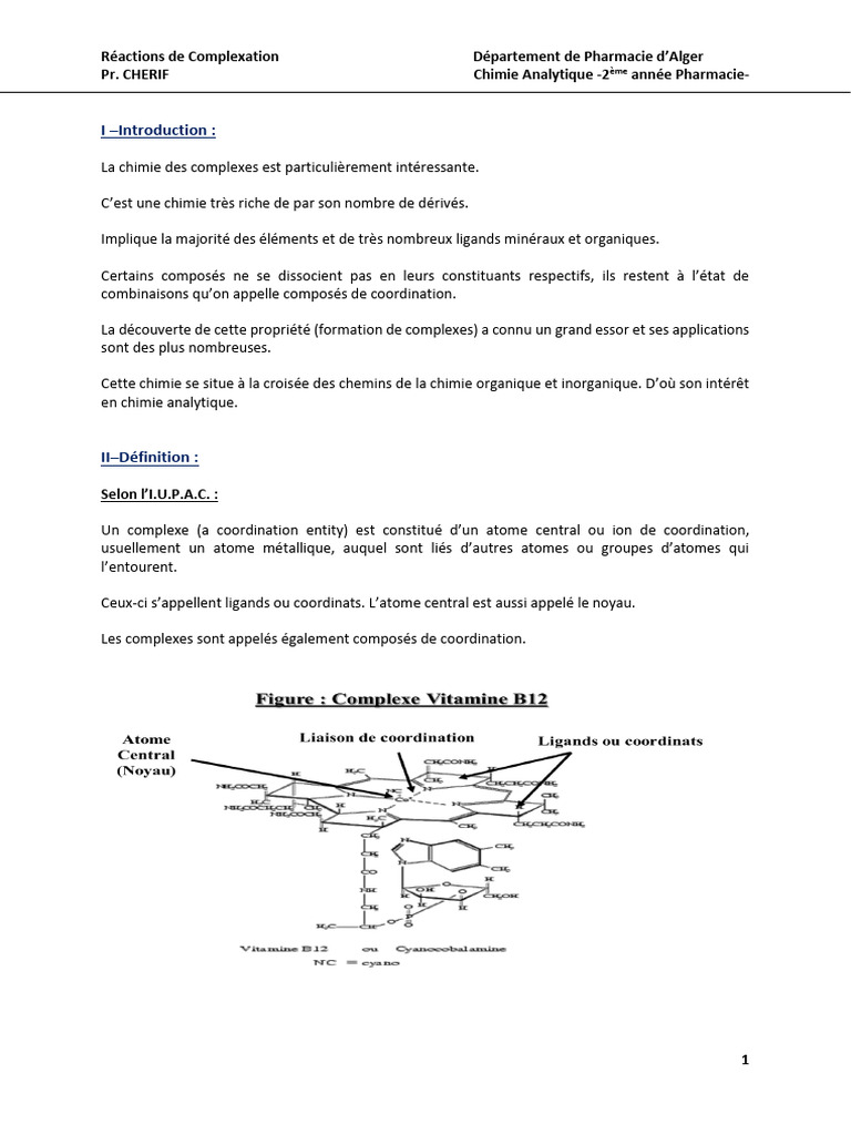 Réactions de Complexation en Chimie PDF Complexe (chimie) Ligand — free download