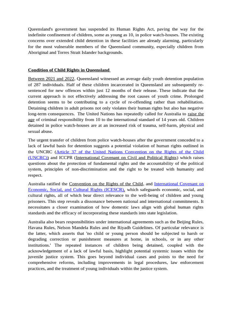 Queensland's Suspension of Human Rights Act For Youth Detention | PDF ...