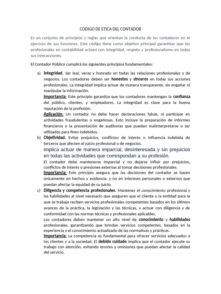 Codigo de Etica Del Contador | PDF | Contabilidad | Contador