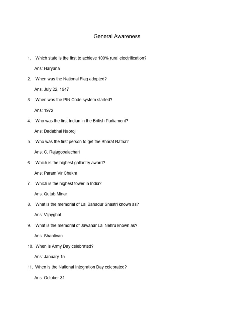 General awareness ncc pdf