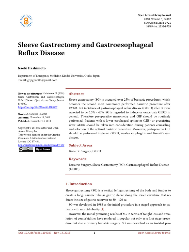 Sleeve Gastrectomy and GERD Risks | PDF | Gastroesophageal Reflux ...