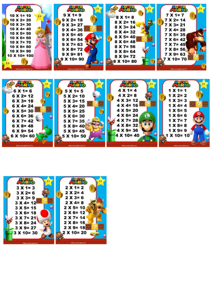 Tablas de Multiplicar Mario | PDF